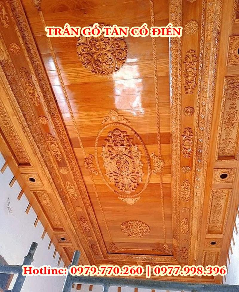 Mẫu trần gỗ tự nhiên gõ đỏ làm theo phong cách tân cổ điển Mẫu trần gỗ tự nhiên gõ đỏ làm theo phong cách tân cổ điển