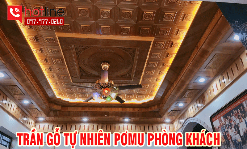 Trần gỗ tự nhi&ecirc;n ph&ograve;ng kh&aacute;ch 2021