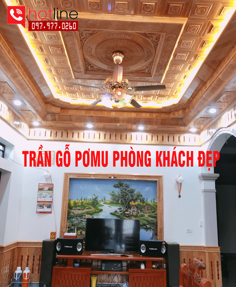 Trần gỗ tự nhi&ecirc;n ph&ograve;ng kh&aacute;ch 2021
