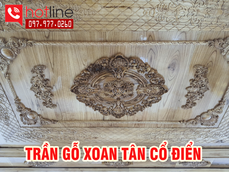 Mẫu trần gỗ tự nhi&ecirc;n xoan l&agrave;m t&acirc;n cổ điển