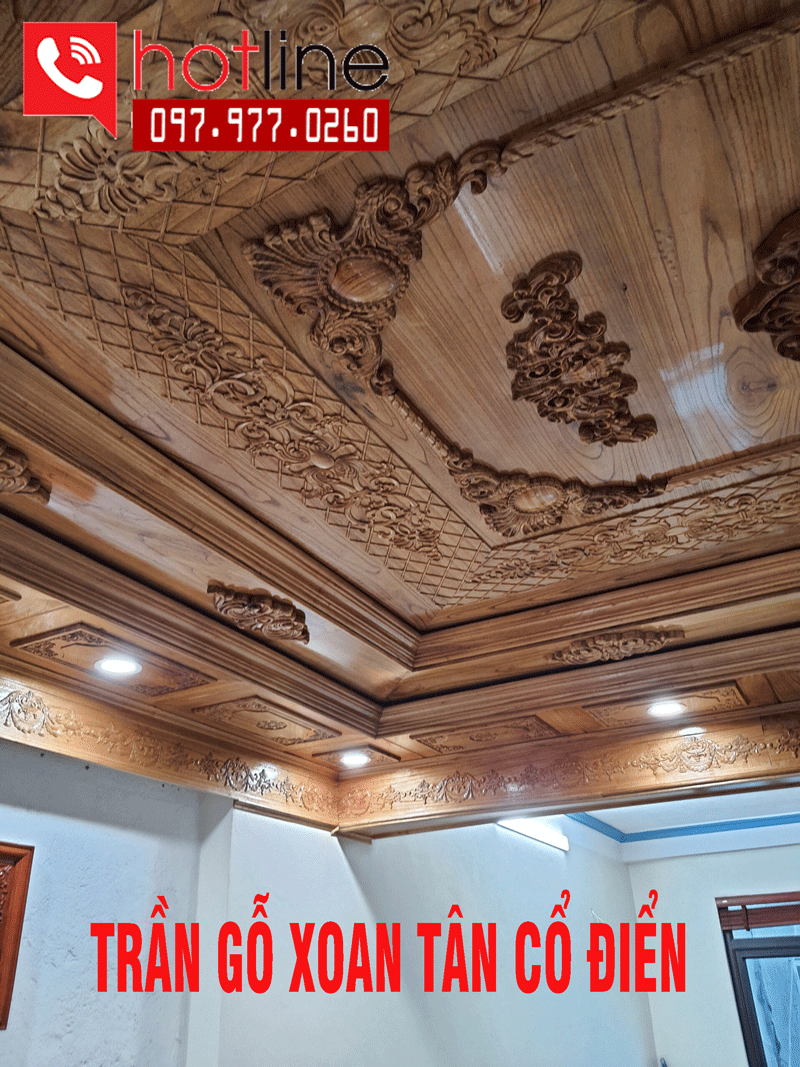 Mẫu trần gỗ tự nhi&ecirc;n xoan l&agrave;m t&acirc;n cổ điển