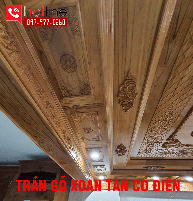 Mẫu trần gỗ tự nhi&ecirc;n xoan l&agrave;m t&acirc;n cổ điển