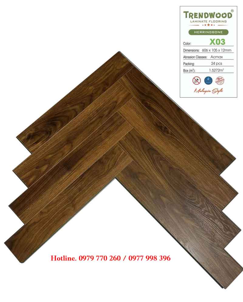 Tổng kho sàn gỗ công nghiệp xương cá cốt xanh 12mm Trendwood
